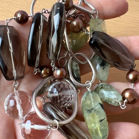 VINTAGE RARE WENDY MINK NECKLACE 925 SS SMOKY QUARTZ ROCK CRYSTAL GREEN PREHNITE - Picture 5 of 16
